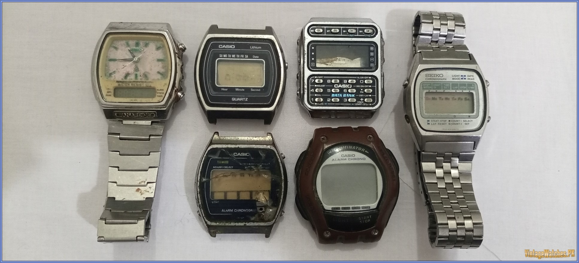 Lot 6 Vintage Digital LCD Watches Citizen Seiko Casio Calculator Japan - PK00006 - vintagewatches.pk