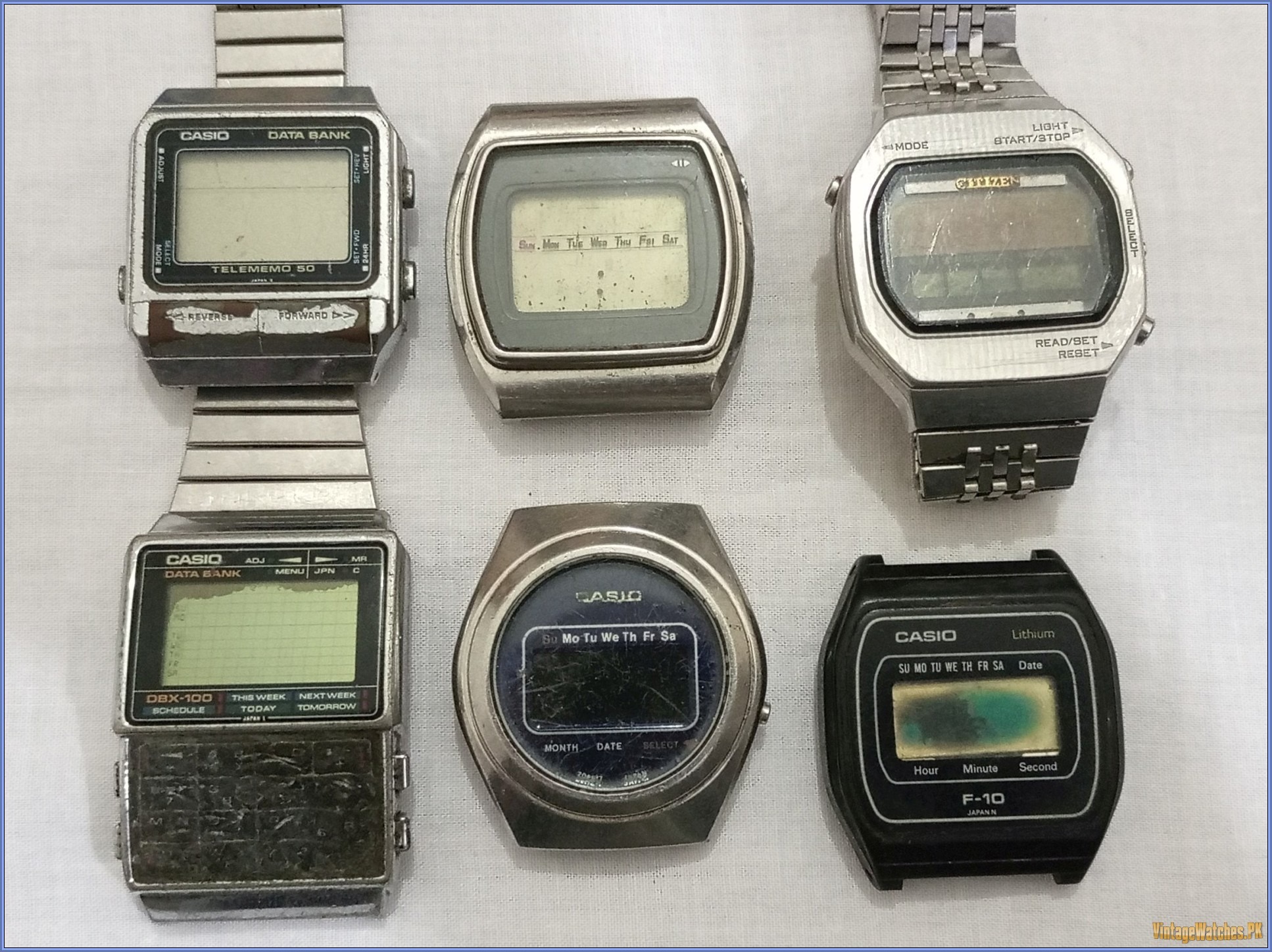 (6) Vintage Antique Digital LCD Watches Citizen Seiko Casio Calculator - PK00007 - vintagewatches.pk