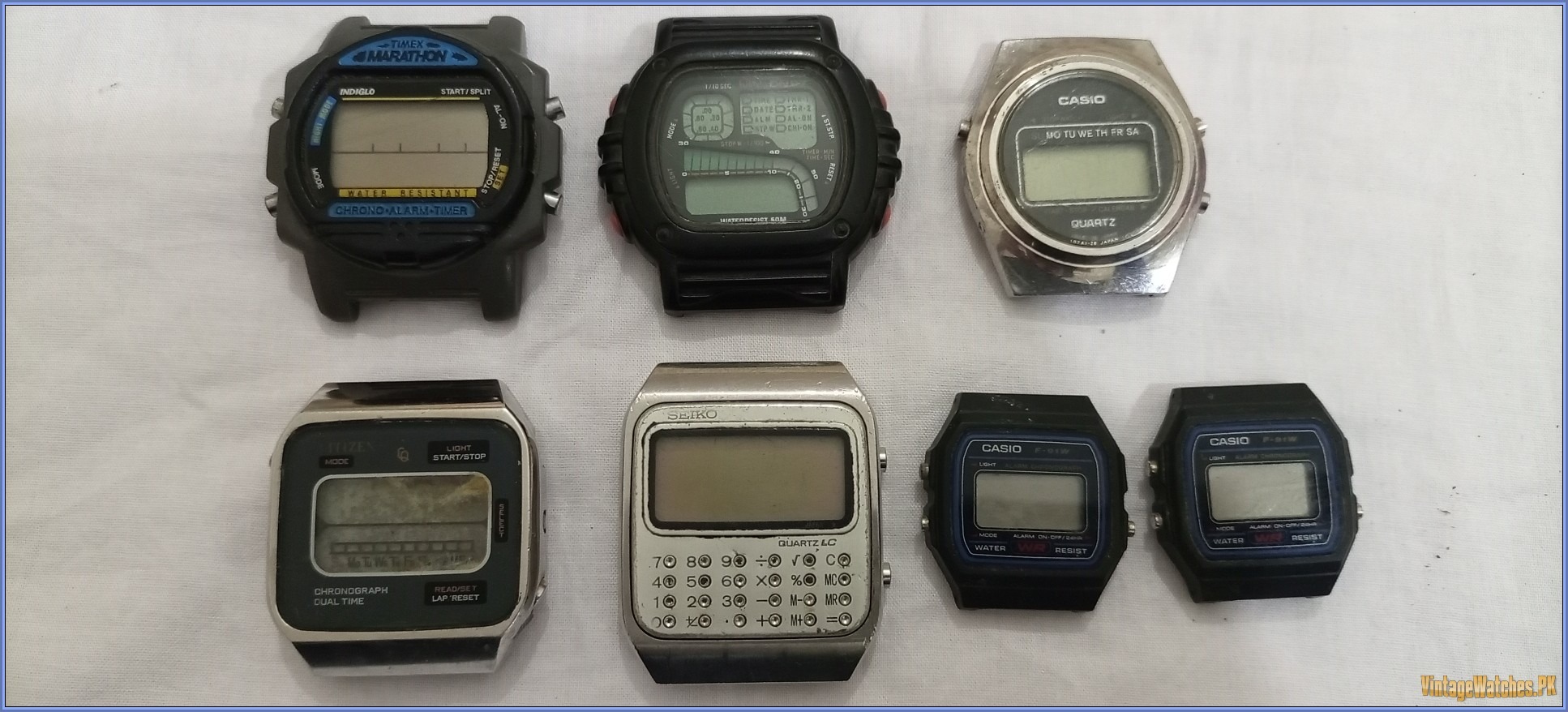 Lot 7 Vintage Rare Preowned Digital Watches - Casio, Seiko Calculator Timex Citizen - PK00012 - vintagewatches.pk