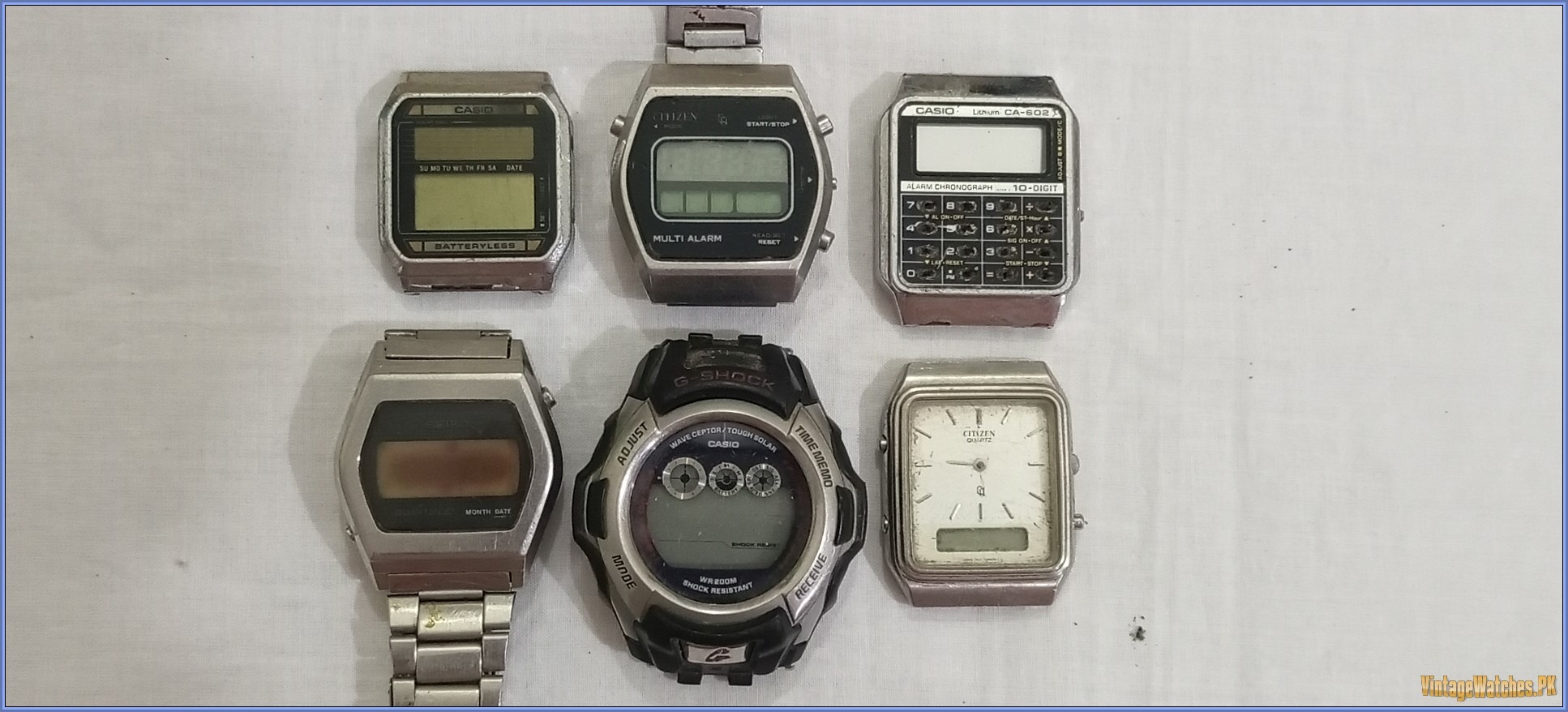 Lot of 6 Vintage Casio Calculator Solar G-shock 1980s Seiko Rare Citizen Ana-digi watches - PK00018 - vintagewatches.pk